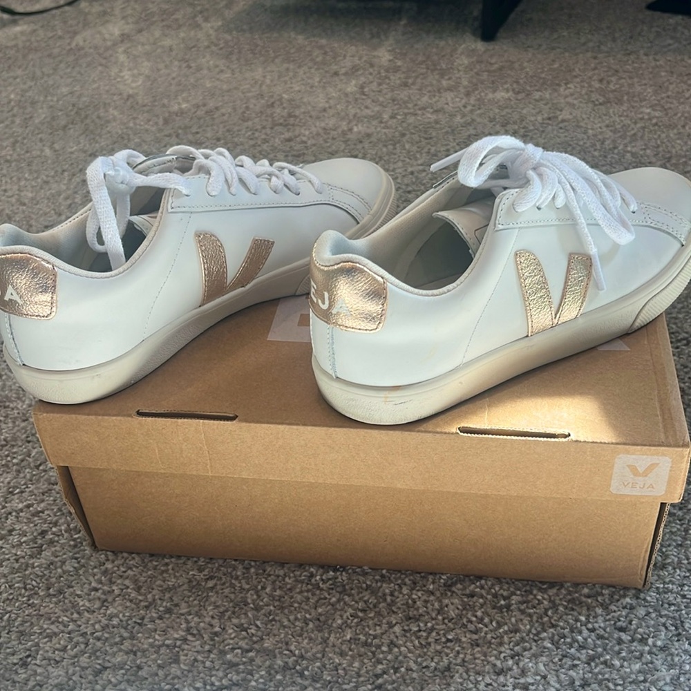 Veja White And Gold Sneakers - NEW
